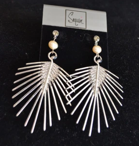 Sequin x Nordstrom Freshwater Pearl Drop Chandelier Spikes Rays Earrings 3" NWT - Picture 1 of 2