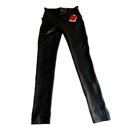 Spanx Faux Leather Shiny LEGGINGS women sz medium 2437 black pants 26" waist