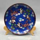 10″ Fengshui Decor old copper Cloisonne enamel Cloud crane ornament blue Plate