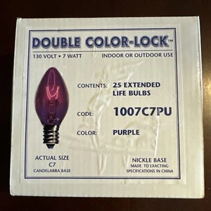NOS NEW DOUBLE COLOR-LOCK 25 PACK LIGHT BULBS C7 CHRISTMAS CANDELABRA PURPLE - Picture 1 of 4