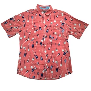 Reyn Spooner Hawaiian Shirt Mens M Pink Utility Double Pocket Paddle and Oars - Afbeelding 1 van 7