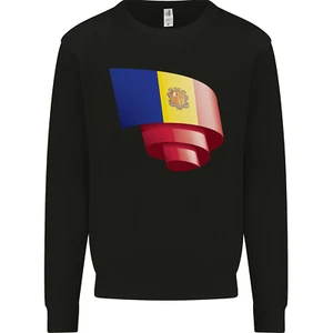 Curled Andorra Flag Andorran Day Football Kids Sweatshirt Jumper - Picture 1 of 12