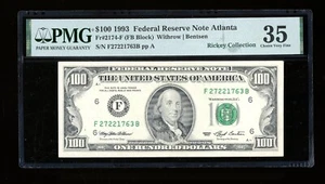 DBR 1993 $100 FRN Atlanta Fr. 2174-F PMG 35 Serial F27221763B - Picture 1 of 2