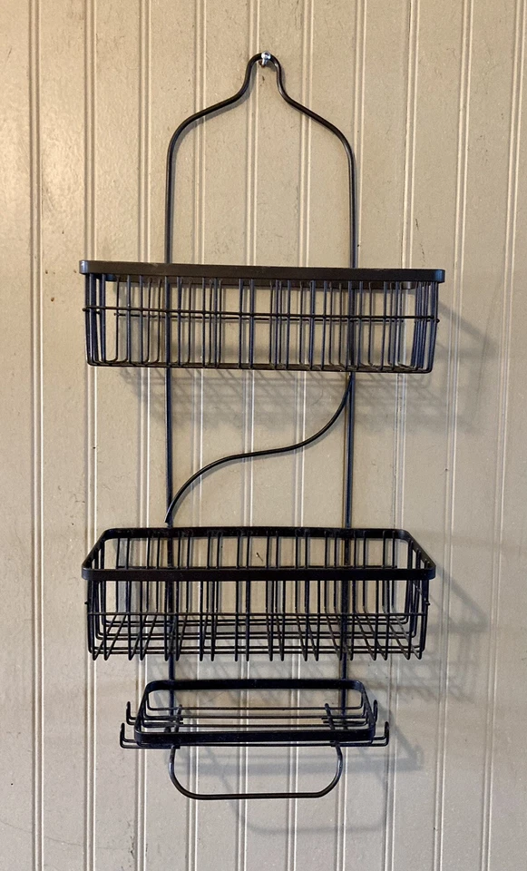 Black Metal Over Head Shower Caddy Basket Bathroom Hanging Shower Organizer - Image 1 of 4