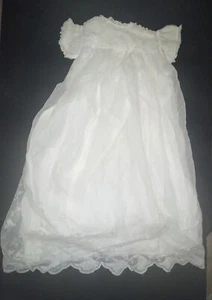 Antique Baby Baptism Christening Dress Gown Organdy Lace Heirloom Victorian - Picture 1 of 18