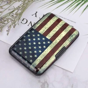 Slim Metal Card Case Flag Print Secure Wallet for Credit Business Cards - Picture 1 of 8