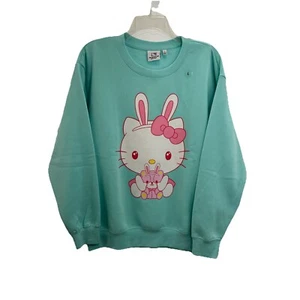 NWT Hello Kitty Sweatshirt Juniors Large Blue Fleece Crew Neck Pullover Sanrio - Picture 1 of 7