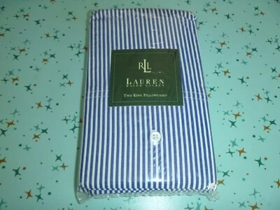 Pr NIP Ralph Lauren KING pillowcases University Stripe Navy Blue 100% Cotton - Image 1 of 4