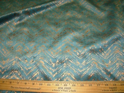10 YDS BRUSHED VELVET CHEVRON GEOMETRIC GREEN W GOLD UPHOLSTERY FABRIC FOR LESS - Image 1 of 3