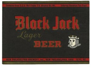v1 Black Jack Lager Beer Label IRTP New Philadelphia Brewery New Philadelphia OH