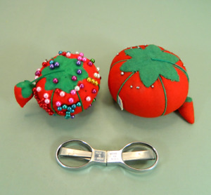 Red Tomato Sewing Pin Cushion with Strawberry Lot 2 & Portable Folding Scissors