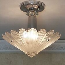 409b Vintage arT Deco Ceiling Light Lamp Fixture Glass Shade chandelier ReWired 