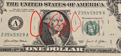 Ink Bleed Error $1 Dollar Note. Errors On  Front  And Back Of Note. - Image 1 of 4