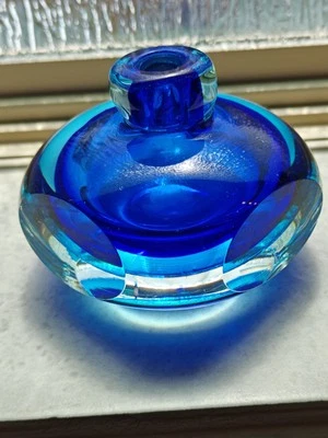 Cobalt Blue Clear Slice Cut Bud Vase or Perfume Bottle Vintage Glass Collectible - Image 1 of 4