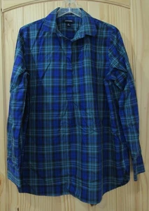 Camisa Lands' End para mujer 12 azul verde a cuadros con botones manga larga clásica - Imagen 1 de 10