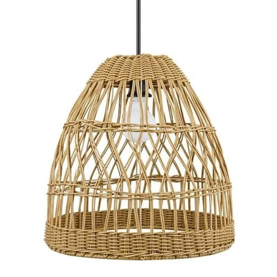  16 in 1-Light Black Outdoor Hanging Light Pendant Light &Tan Resin Wicker Shade - Image 1 of 4
