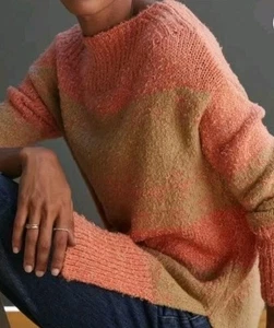 Anthropologie Pilcro Women's Rugby Tunic Sweater Orange Tan Knit Long Medium - Picture 1 of 14