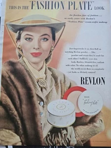 1951 Revlon Moda Placa Polvo Cosmético Mr. John Mujer Sombrero Anuncio De Colección - Imagen 1 de 1