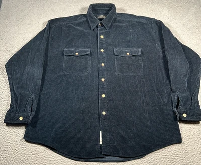 VTG Structure Corduroy Shirt Mens Large Blue Button Up Long Sleeve Y2K 90s - Image 1 of 4
