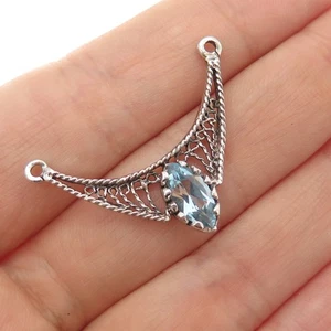 Colgante centro de mesa vintage de topacio azul con corte marquesa real de plata de ley 925 - Imagen 1 de 6