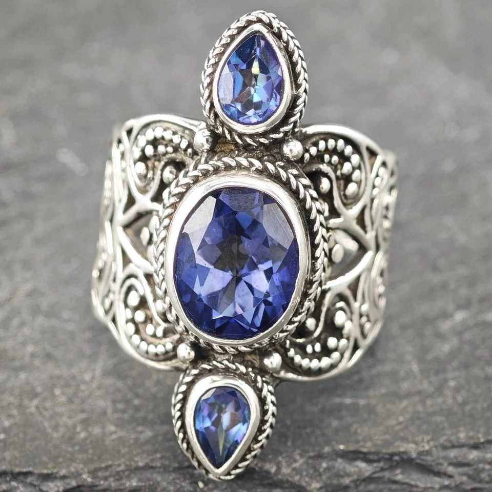 Anillo Sarda Topacio Místico Doble Filigrana Plata de Ley Talla 12 Foto 1 de 4