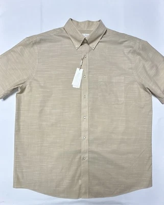 Roundtree Yorke Gold Label Men Shirt Large Short Sleeve Non Iron Cotton Beige - Image 1 of 4