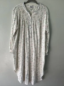 Vanity Fair Long Nightgown Large White Xl Floral Cotton Blend Long Sleeve - Picture 1 of 3