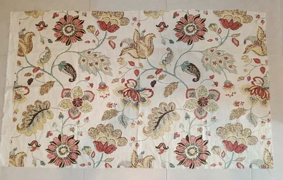 Beige Floral Fabric Measures 55" X 34" Large Multi Color Print Flowers - Image 1 of 4