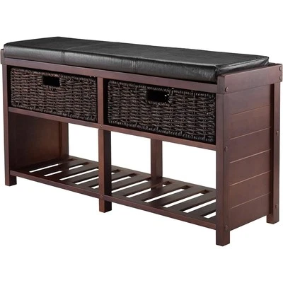 Winsome Colin Storage Bench with Seat Cushion and 2 Foldable Corn Husk Baskets,  - Image 1 of 4