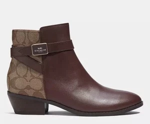 Coach Women's Dean Leather Signature Bootie Ankle Boot UK 6.5 BNIB £295 Brown - Picture 1 of 9
