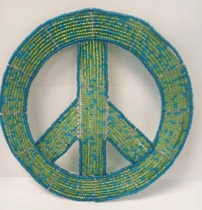 Hanging Peace Sign ~ Hand Crafted Beaded Ornament Gift ~ BEADWORX - Picture 1 of 2
