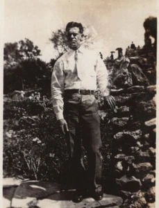 1930s Handsome Man Standing Garden Stone Pathway Artistic Snapshot - Picture 1 of 3