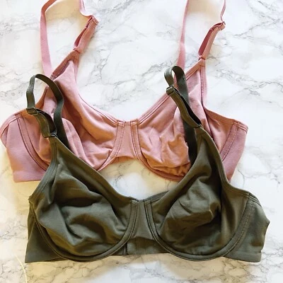 Fruit Of The Loom Womens Cotton Comfort Bra Set Size M Olive Green Dusty Pink - Image 1 of 4