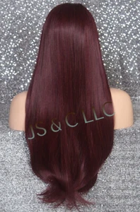 Human hair Blend Full Wig 27" Body Straight Long Heat OK cabernt - Picture 1 of 5