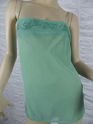 WISH THE LABEL Top singlete camisola semi transparente verde floral con cuentas talla 14 Nuevo con etiquetas Foto 1 de 4