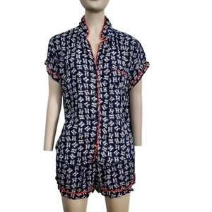 Tommy Hilfiger Damen Kurz PJ Pyjama Set 2-teilig Rot Damen Größe M 100% Viskose - Bild 1 von 17