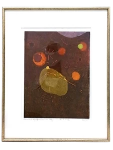 HAGIWARA HIDEO "Flowers in the sky 80'" Japanese Woodblock Signed - Picture 1 of 9