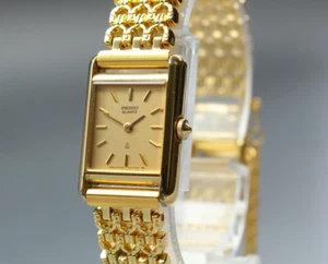 【NEAR MINT】 Vintage Seiko SOCIE 1400-5030 Gold Square Tank Woen's Qz Watch JAPAN - Picture 1 of 10