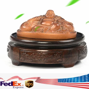 Chinese Wooden Display Stand Hand Carved Round Pedestal Bonsai Teapot Vase Base - Picture 1 of 12