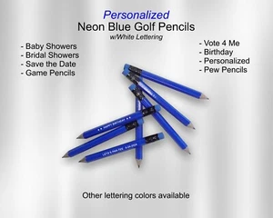 Neon Blue, Mini Golf Pencils, Bridal Shower, Baby Shower, Save The Date - Picture 1 of 5