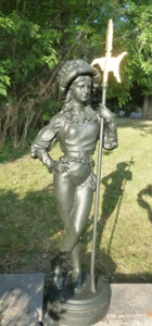 Antique 5 foot Cast Iron Garden Female Knight Halberdier Statue 19th E Houssin - Picture 1 of 12