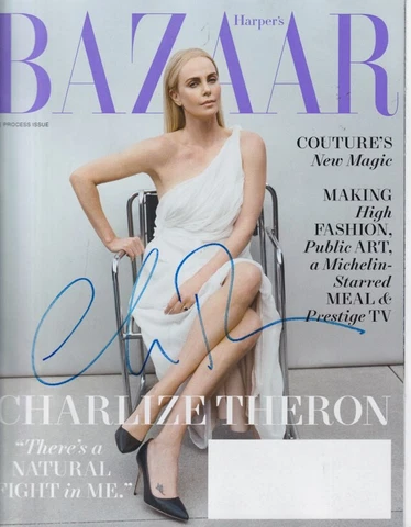 Charlize Theron signed BAZAAR magazine Cover
