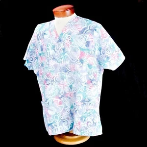 White Swan Fundamentals Womens Scrub Floral Medical Nurse Vet Uniform Large - Picture 1 of 12