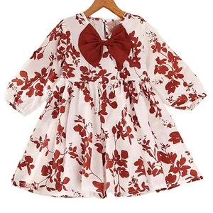 Dress 1-2 year old Girls Floral Bow red White Dresses - Picture 1 of 7