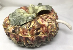 Pumpkin Gourd Soup Tureen Covered Dish 10" Spoon 3 Piece Set Made In Italy - Picture 1 of 18