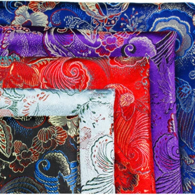 DIY Brocade Damask Fabric Faux Silk Satin Crafts Butterfly Floral 75*100cm Retro - Image 1 of 4