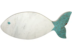 Thirstystone Marble & Blue Turquoise Fish Shaped Serving Board 16.5" x 7" x .5" - Picture 1 of 12