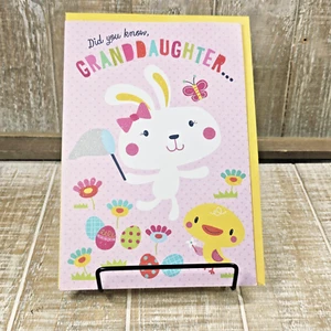 Tarjeta de felicitación de Pascua Hallmark 6x8 para huevos de conejo amarillo rosa nieta - Imagen 1 de 8