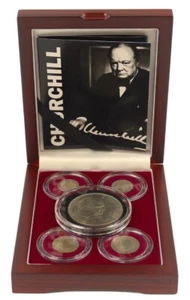 Winston Churchill Display Box Featuring 5 Great Britain Coin Collection Lot - Picture 1 of 10