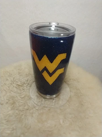 WEST VIRGINIA MOUNTAINEERS WVU NCAA 20 oz  GLITTER BLING YETTI TRAVEL TUMBLER Cover